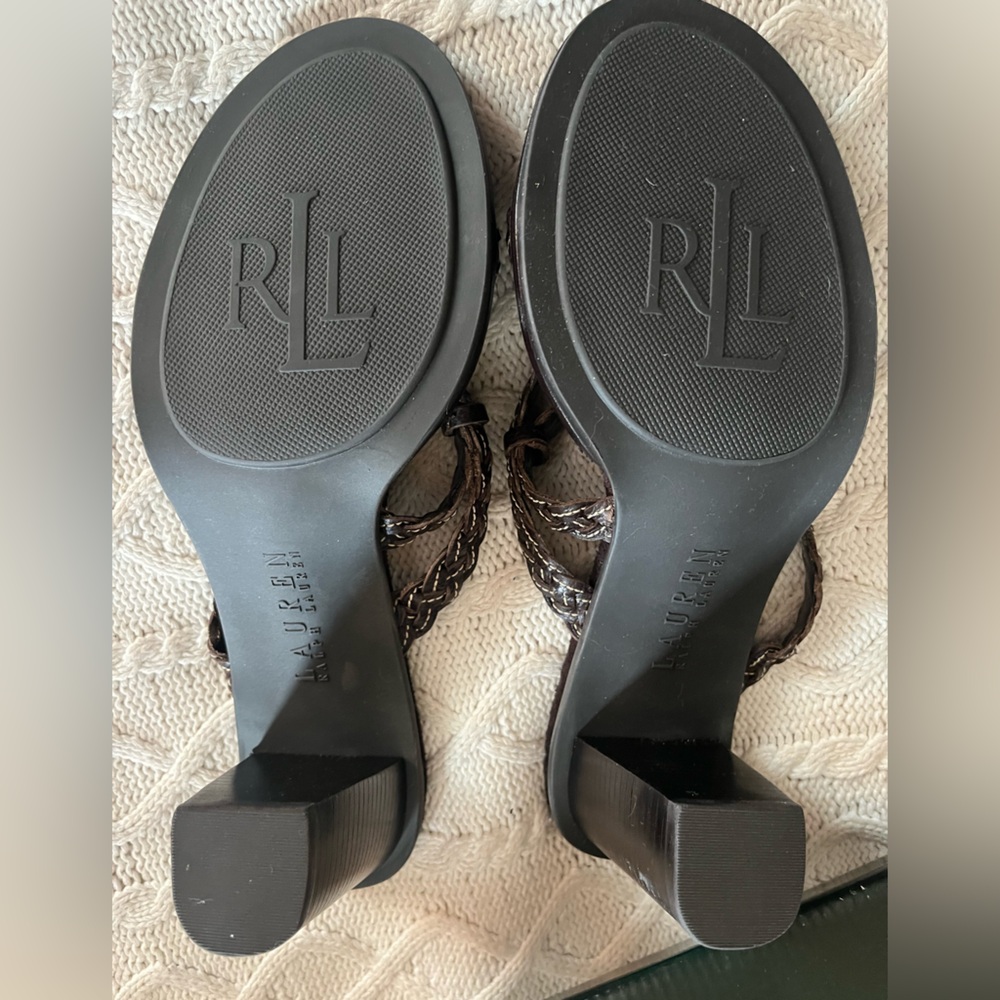 Lauren Ralph Lauren Brown Leather Sandal Heel Women’s size 9 - Picture 5 of 15